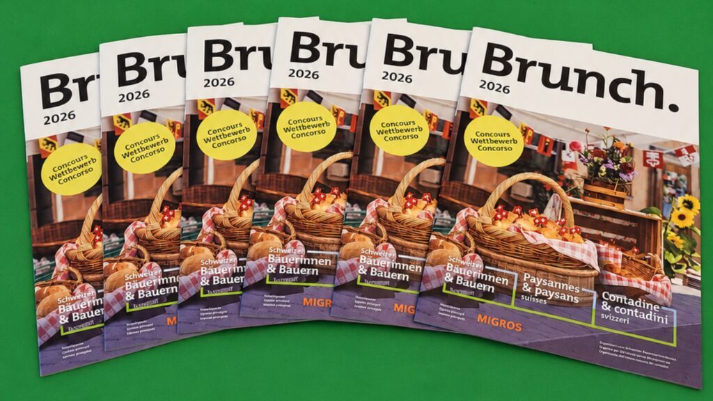 Many brunch magazines on a wooden table.
