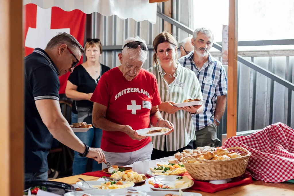 Guests help themselves to the brunch buffet.